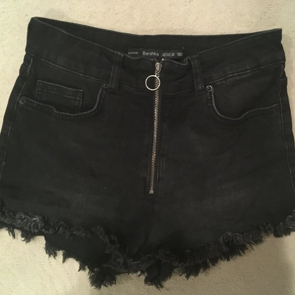 Bershka Black Jean Shorts With Ring Zipper